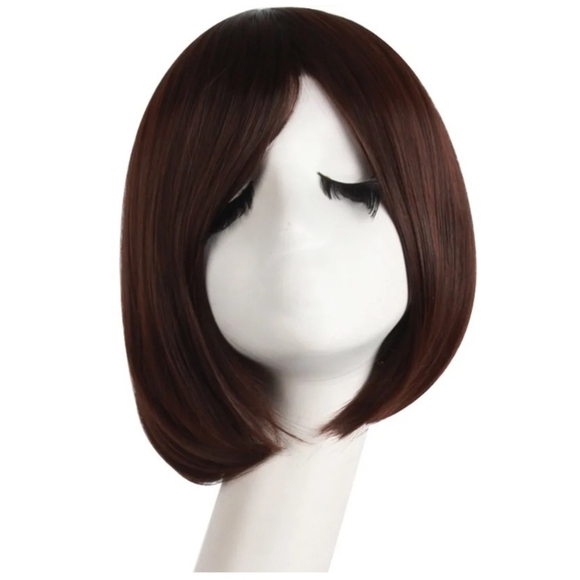 Unbranded~Dark Brown With Highlights 12 Inch Straight Modern Cut Bob Wig - Picture 1 of 13